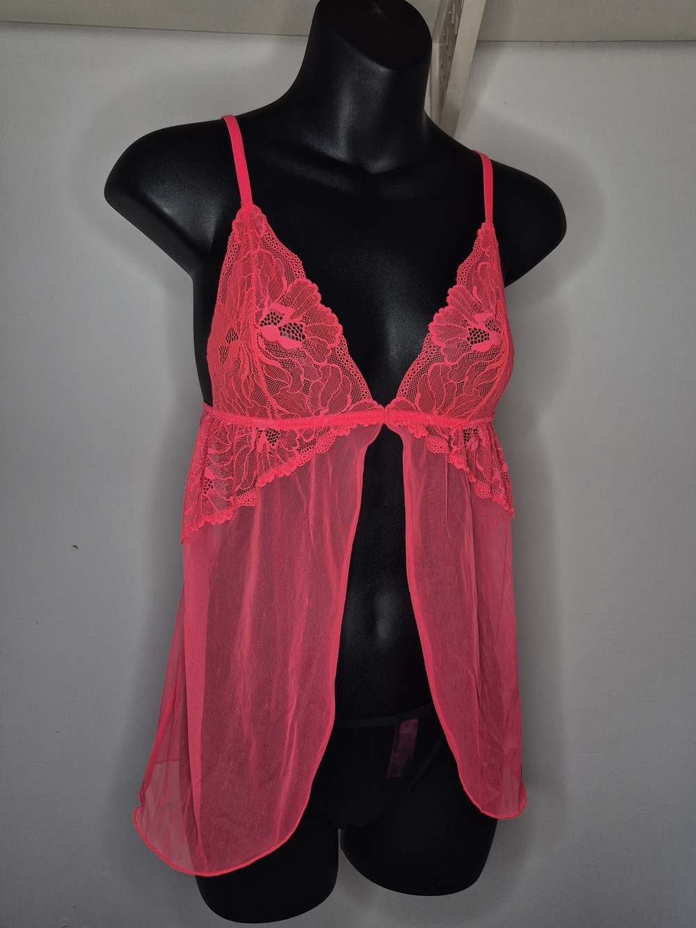 LaSENZA Neon Pink Lace & Sheer Mesh Babydoll Lingerie Top